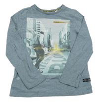 Modrošedé melírované triko s městem C&A