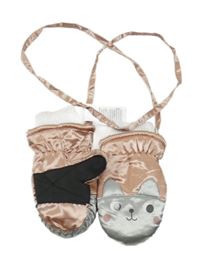 Starorůžové saténové zateplené palcové rukavice s kočkami