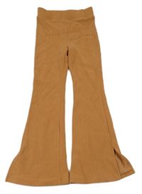 Béžové žebrované flare kalhoty Hema