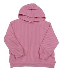 Svetloružový rebrovaný sveter s kapucňou H&M