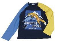 Tmavomodro-modro-žluté triko s liškou Kids