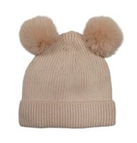 Svetloružová rebrovaná pletená podšitá čapica s bambulemi Peacocks