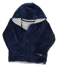 Tmavomodrý sametový žebrovaný zateplený kabátek s kapucí M&S