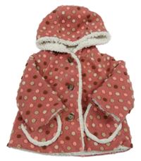 Růžový zateplený kabát s bambulkami a kapucí Next