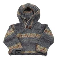 Farebný pruhovaný sveter s klokankou a kapucňou