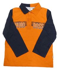 Oranžovo-tmavomodré polo triko s logem Hugo Boss