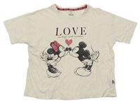 Smotanové oversize crop tričko s Minnie a Mickey M&S