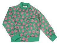 Zelený šusťákový podzimní bomber s růžovými lístečky H&M