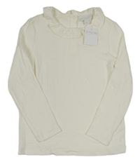 Nové - bílé žebrované vzorované triko s volánkem the little white company