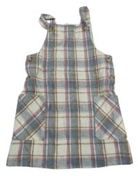 Smetanovo-modrošedo-hnedo-ružové kockované vlnené šaty PRIMARK