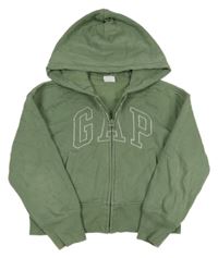Khaki propínací oversize crop mikina s logem a kapucí GAP