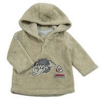 Béžová plyšová mikina s mamutem a kapucňou