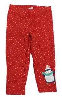 Červené bodkovaná é teplákové zateplené legíny s tučňáčkem C&A