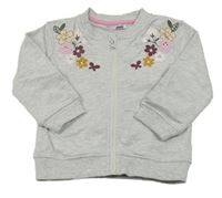 Šedá melírovaná propínací mikina s kytičkami Ergee