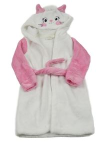 Bielo-ružový plyšový župan s kapucí - mačička orsolino