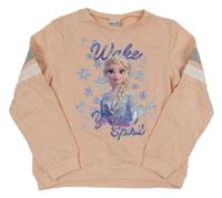 Broskvová mikina s Elsou a kamienkami a pruhmi