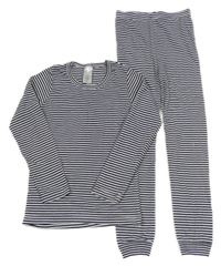 2Set - Tmavomodro-bílé pruhované spodní triko + kalhoty 