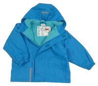 Modrá nepromokavá jarná bunda s hasičem a drakom a kapucňou Papagino