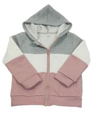 Sivo-bielo-staroružová vzorovaná prepínaci mikina s kapucňou SHEIN