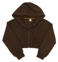 Tmavohnedá prepínaci crop mikina s kapucňou SHEIN