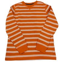 Cihlovo-bílé pruhované žebrované mikinotriko LANDS'END