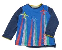 Modro-tmavomodrá melírovaná mikina s lietadly TED BAKER