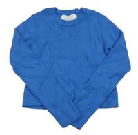 Modrý rebrovaný úpletový crop sveter ZARA