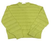 Limetkový ažurový pletený crop sveter H&M