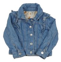 Modrá rifľová bunda s volánikmi a golierikom Tu