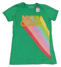 Nové - zelené tričko s pruhy a zlatými nápisy PRIMARK