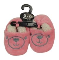 Nové - růžové plyšové zateplené bačkory s medvídkem orsolino vel. 17