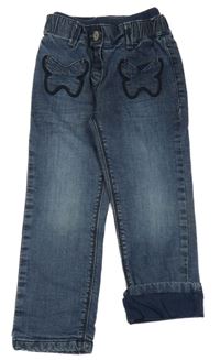 Tmavomodré podšité rifle s motýlky Vertbaudet