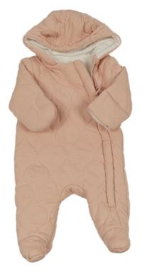 Světlerůžová prošívaná zateplená kombinéza s kapucí s oušky George