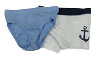 2Set - Modré slipy + bílo/tmavomodré pboxerky s kotvou H&M