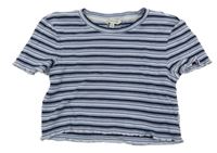 Modro-bielo-modrofialovo-čierne pruhované rebrované crop tričko TOM TAILOR