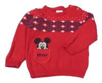Červený sveter s Mickey a vreckom a vzorom Disney