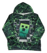 Čierno-zelená mikina s Minecraft a kapucňou