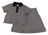 2Set - Světlešedo-černo-starorůžové vzorované úpletové polo crop tričko + sukně RIVER ISLAND