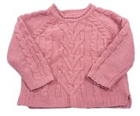Ružový sveter s copánkovým vzorom Tu