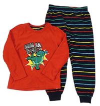 Červeno-tmavomodro-farebné fleecové pyžama s dinosaurom Primark
