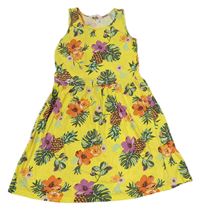 Žlté kvetované bavlnené šaty s ananásmi a listami H&M