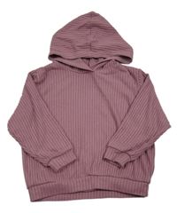 Vínová rebrovaná úpletová mikina s kapucňou H&M