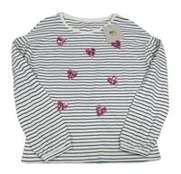 Nové - Bielo-tmavomodré pruhované tričko so srdíčky z flitrů John Lewis