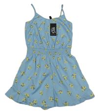 Nové - Světlemodrý květovaný lehký kraťasový overal New Look