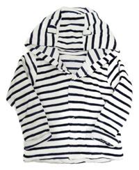 Bielo-tmavomodrá pruhovaná zamatová zateplená prepínaci mikina s kapucňou zn. M&S