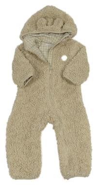 Béžová huňatá podšitá kombinéza s nášivkou a kapucňou Primark