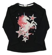 Černé triko s jednorožcem a hvězdami Pep&Co