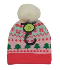 Nové - Růžová vzorovaná čepice s bambulí Matalan