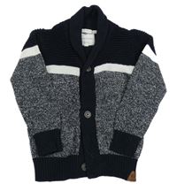 Tmavomodro-melírovano-bílý propínací svetr s límcem Jasper Conran