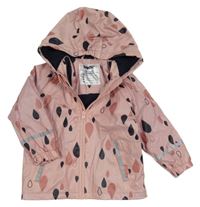 Starorůžová nepromokavá lehce zateplená bunda s kapkami a kapucí Lupilu